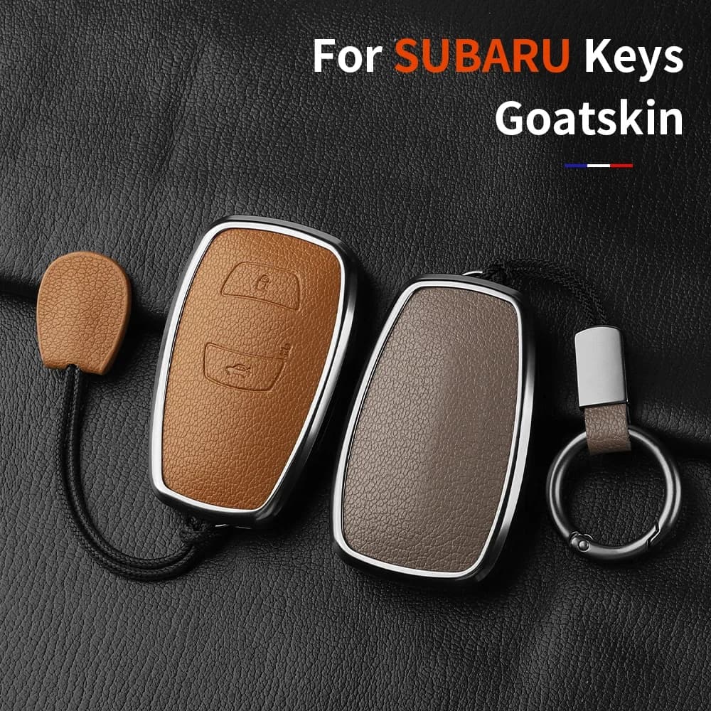 Aluminum Alloy Goatskin Car Key Case Cover For SUBARU BRZ XV SV Forester Legacy Outback Crosstrek Impreza WRX Ascent keychain