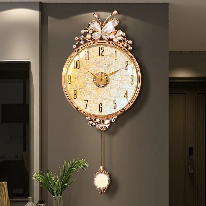 French Luxury Wall Clock Living Room Butterfly Wall Hanging Clock Creative High-end decoración hogar moderno interior furniture