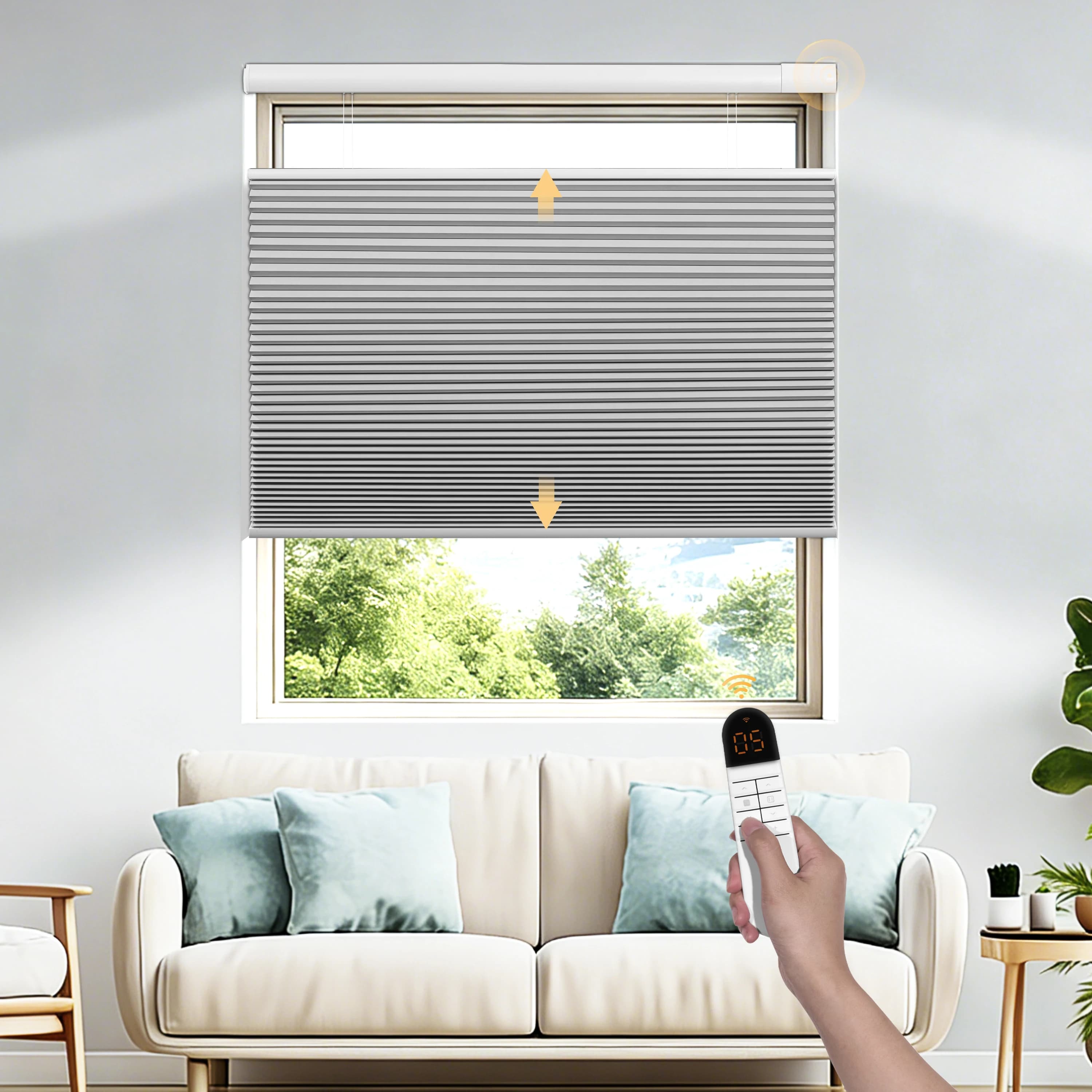 Pocageum Customizable Motorized Honeycomb Shades Smart Voice & APP Remote Control Blinds for Home Office Bedroom Window Decor