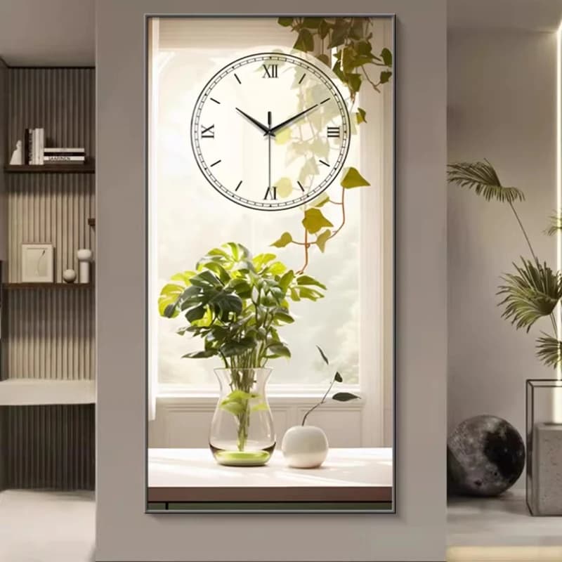 Green Plants Entrance Decoration Paintings Wall Clocks Nordic Art Living Rooms Clocks Corridor Wall Clocks Mural Home Decoration
