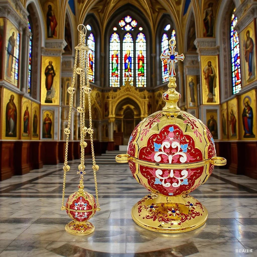 Eastern Orthodox Church Censer Gold Hangin Church Censer, Orthodox Incense Burner Zinc Alloy Christian Censer with Chain, 6.5 "H