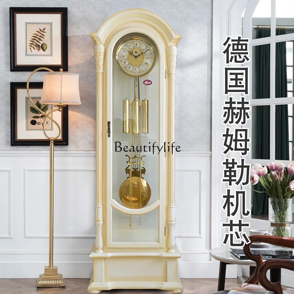 09 European retro solid wood floor clock living room mechanical clock