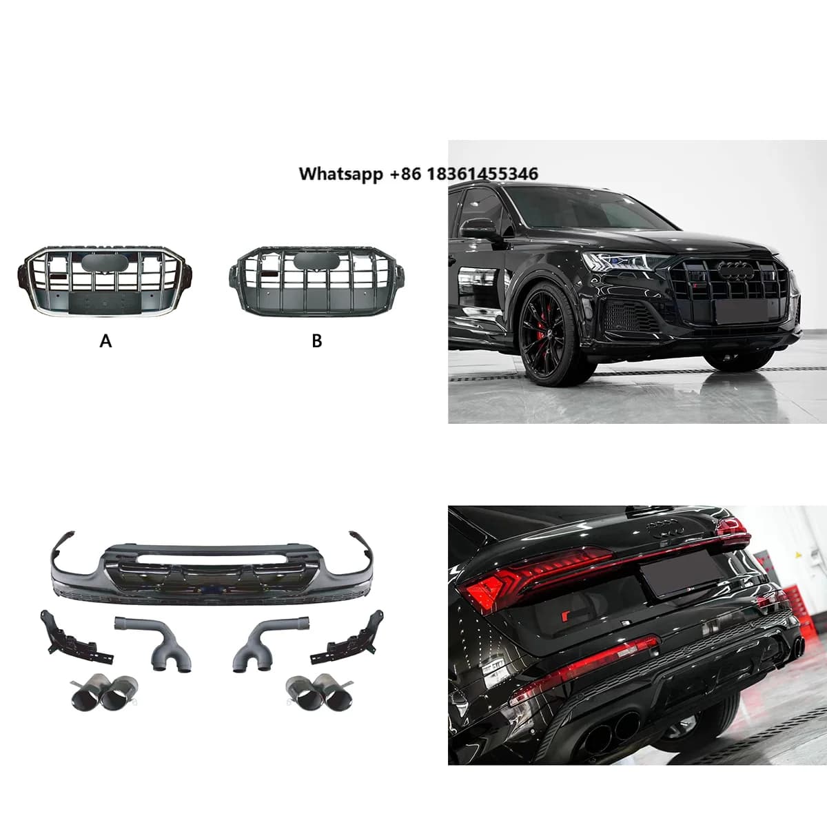 for  Q7 2020-2023 Upgrade to New Style SQ7 BR Grille Rear Car Bumper Exhaust Pipe