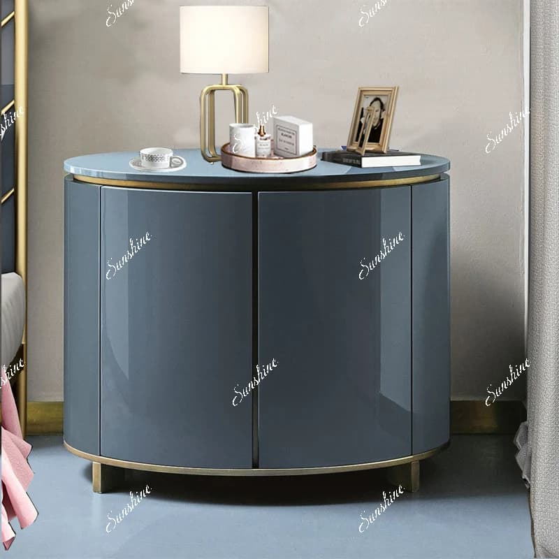 Modern simple round bedside table light luxury small apartment storage cabinet