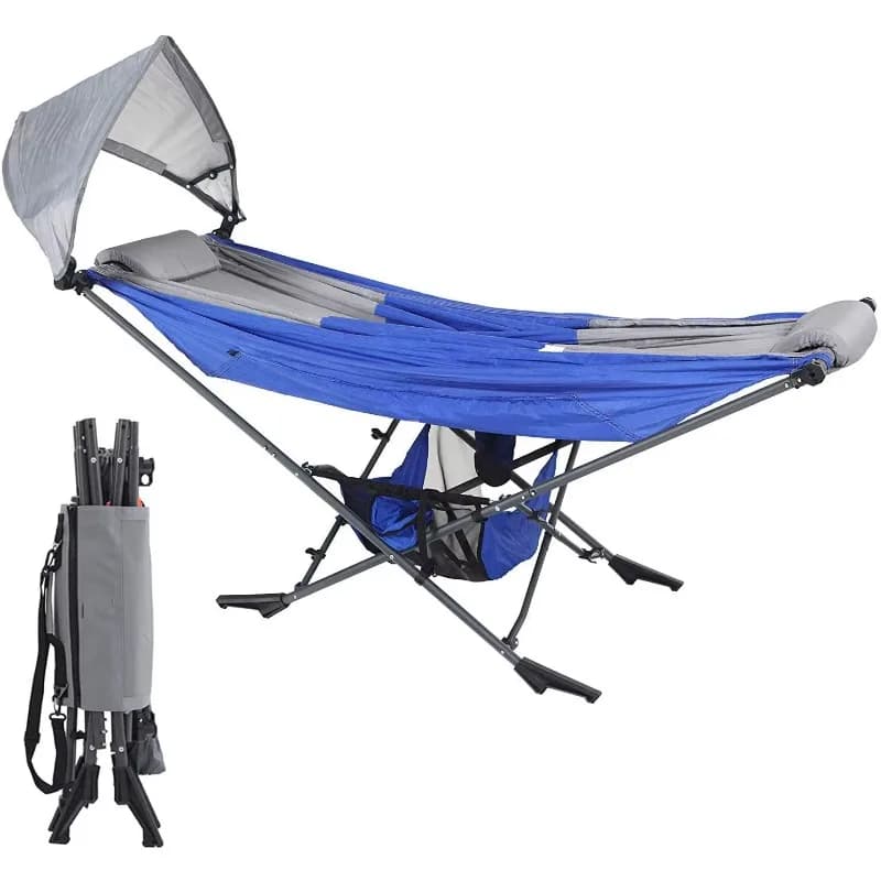 Foldable hammock with awning and gear pack