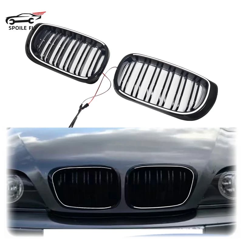 New Design 2002 To 2005 For BMW 3 Series E46 Double Line LED Light Front Luminous Grille Led Light Racing Grille Gloss Black