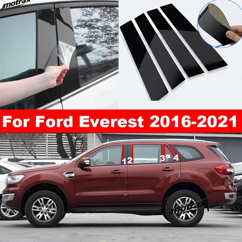 Car Glossy Door Trim Pillar Posts Middle Window Trim B C Column Sticker Cover for Ford Everest 2016 2017 2018 2019 2020 2021