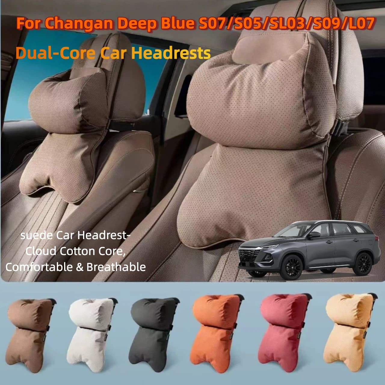 Dual-Layer Breathable Car Headrest For Changan Deep Blue S07/S05/SL03/S09 Double Layer Neck Shoulder Support 4 Seasons Univers