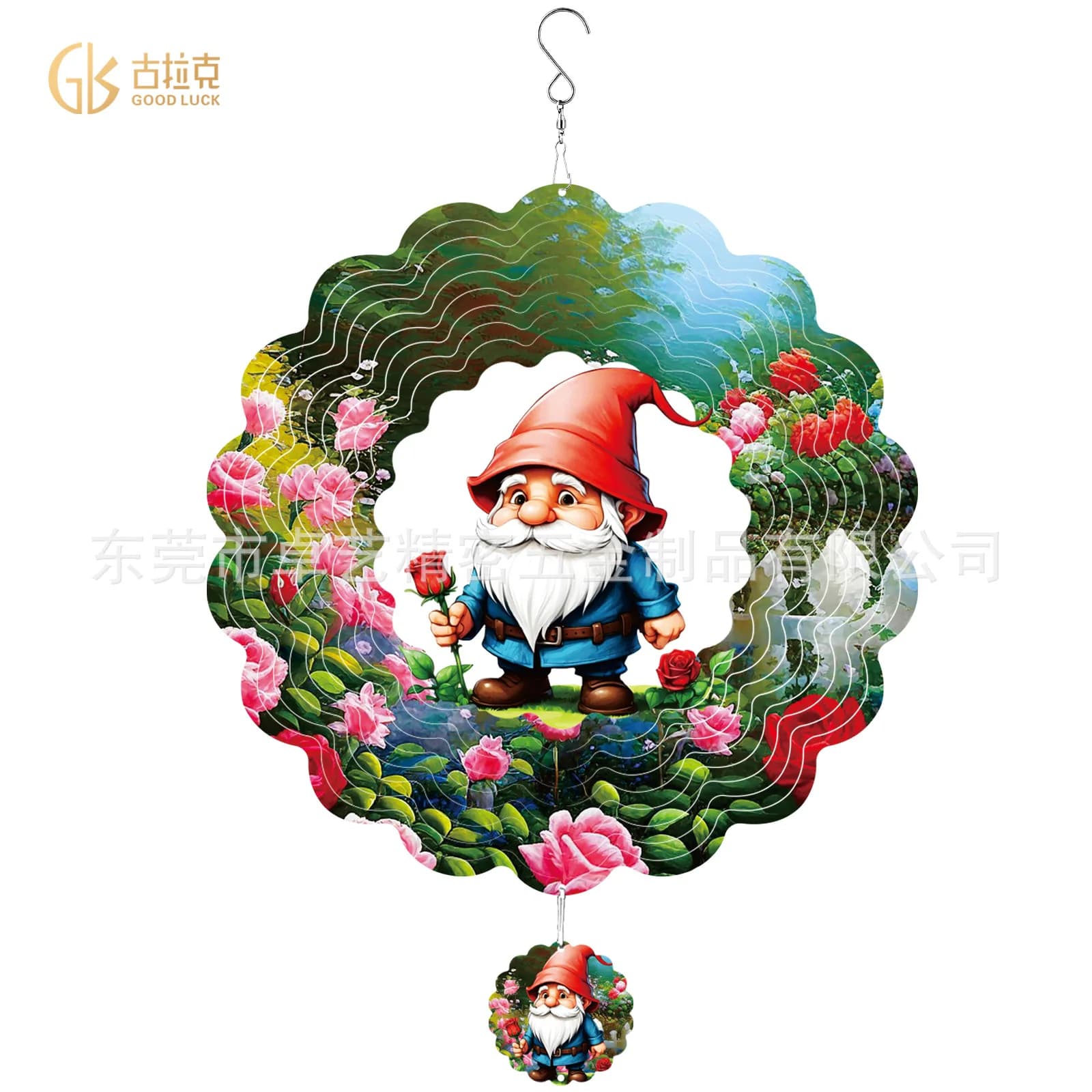 ZML rotating wind rotating rose wind chime garden metal pendant
