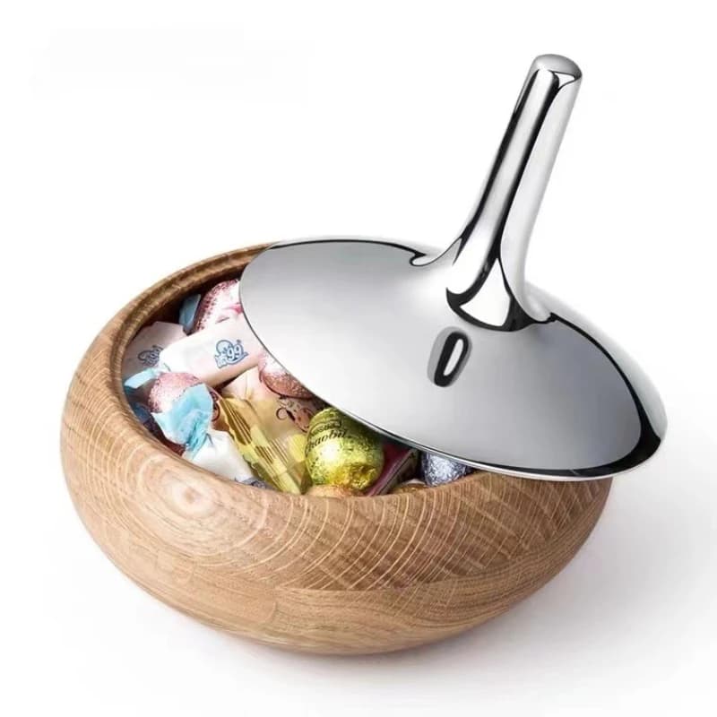 Light luxury Nordic oak polished stainless steel candy storage box home jewelry pendulum