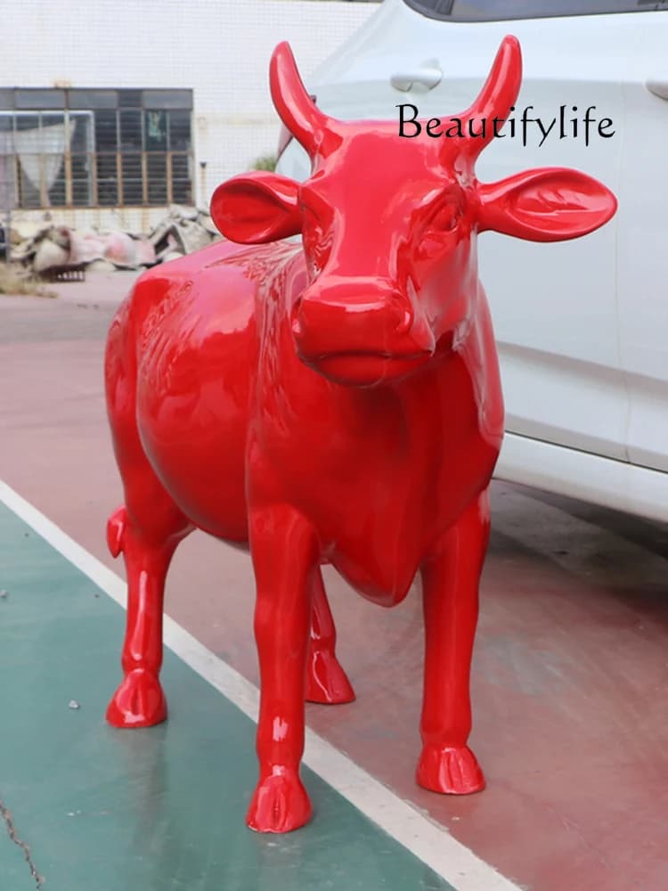 Simulation cow fiberglass sculpture large shopping mall Meichen decoration sales office garden landscape cartoon floor ornament