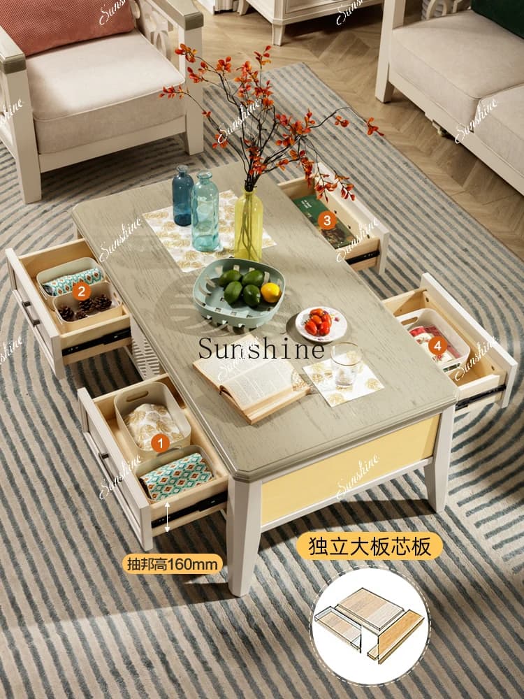 American white cream style all solid wood coffee table pastoral living room household small apartment furniture  FT