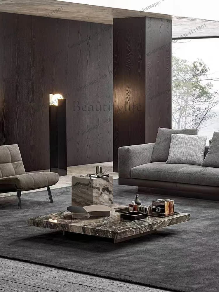Italian natural marble square coffee table combination home Nordic style light luxury