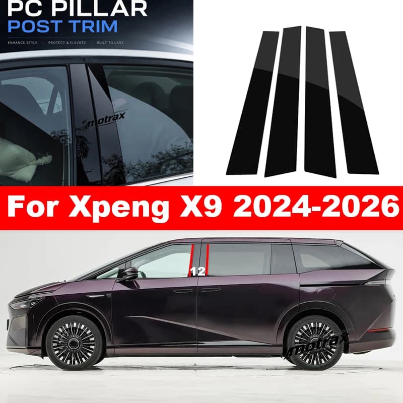 For Xpeng X9 2024 2025 2026 Car B C Pillar Stickers PC Window Trim Cover Middle 4PCS Pillar Decorative Exterior Sticker