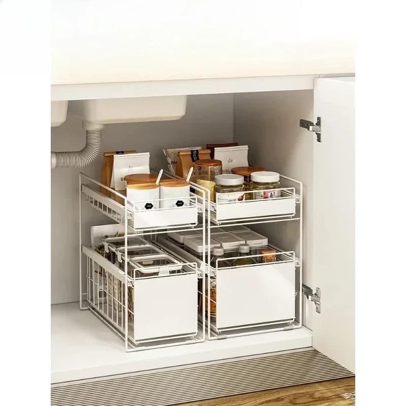 Sink under the pull-out shelf Multifunctional cabinet Bathroom cleaning products Multi-layer built-in storage