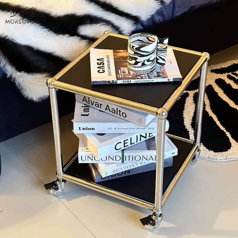 Mid-century Home Coffee Table Modern Rolling Side Tables Small Spaces Living Room Furniture Vintage Bedroom Bedside Table