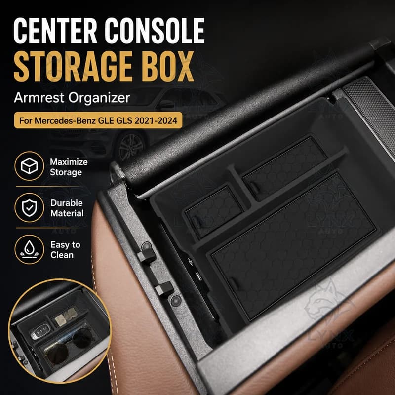 For Mercedes-Benz GLE GLS 2021-2024 Center Console Storage Box Armrest Organizer Car Accessories Upgrade Parts