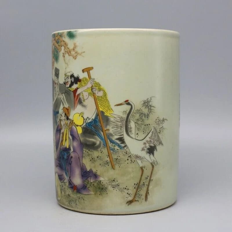 Eight-Immortal Pattern Porcelain Brush Pot Decoration Collection Nice Art Work