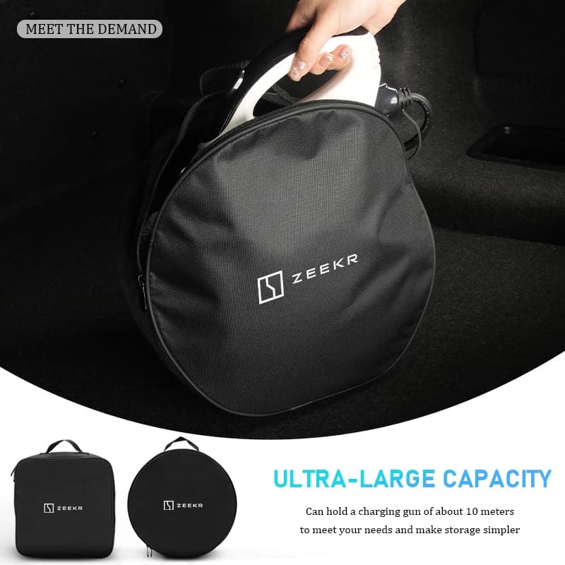Waterproof EV Car Charging Cable Storage Bag Charging Gun Organizer Carry Bag For Zeekr 001 009 003 007 7X X EV 2021‑2025 Trunk