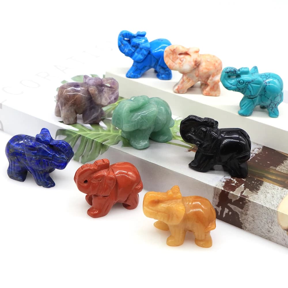 1.5" Elephant Statue Natural Stones Rose Quartz Healing Crystals Carved Animal Figurines Room Decor Gem Craft Trinket Wholesale