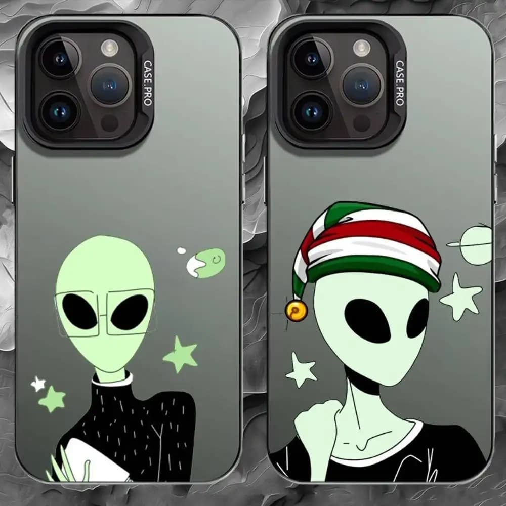 G-Green alien Phone Case For iPhone 17 16 15 14 13 12 11 Pro Max Plus Silver Matte Black Cover