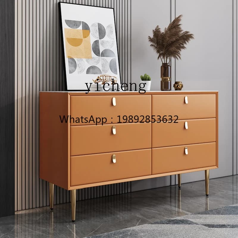simple modern slate solid wood leather chest of drawers, lockers against the wall for home use
