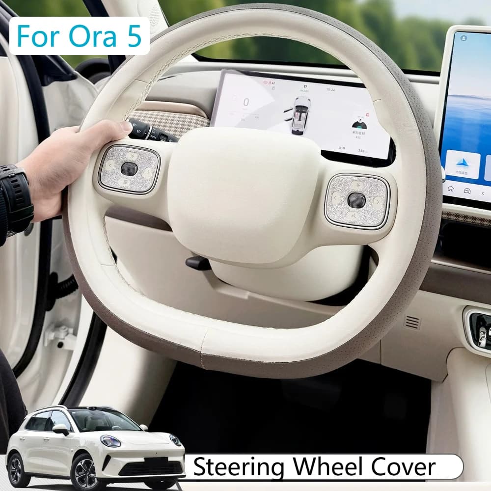 For Ora 5 Original Color Steering Wheel Cover PU Leather Materia Sweat-Resistant Non-Slip Protective Cover Car Interior Parts