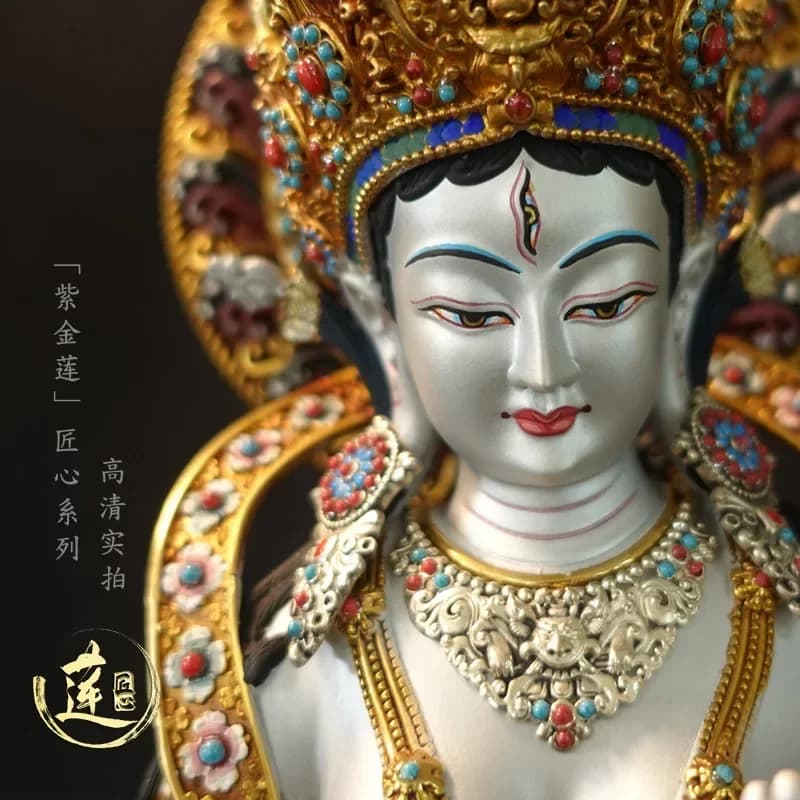 FX-17 purple gold lotus Tibetan tantra painted mother whiteness pure copper hand-carved ornament