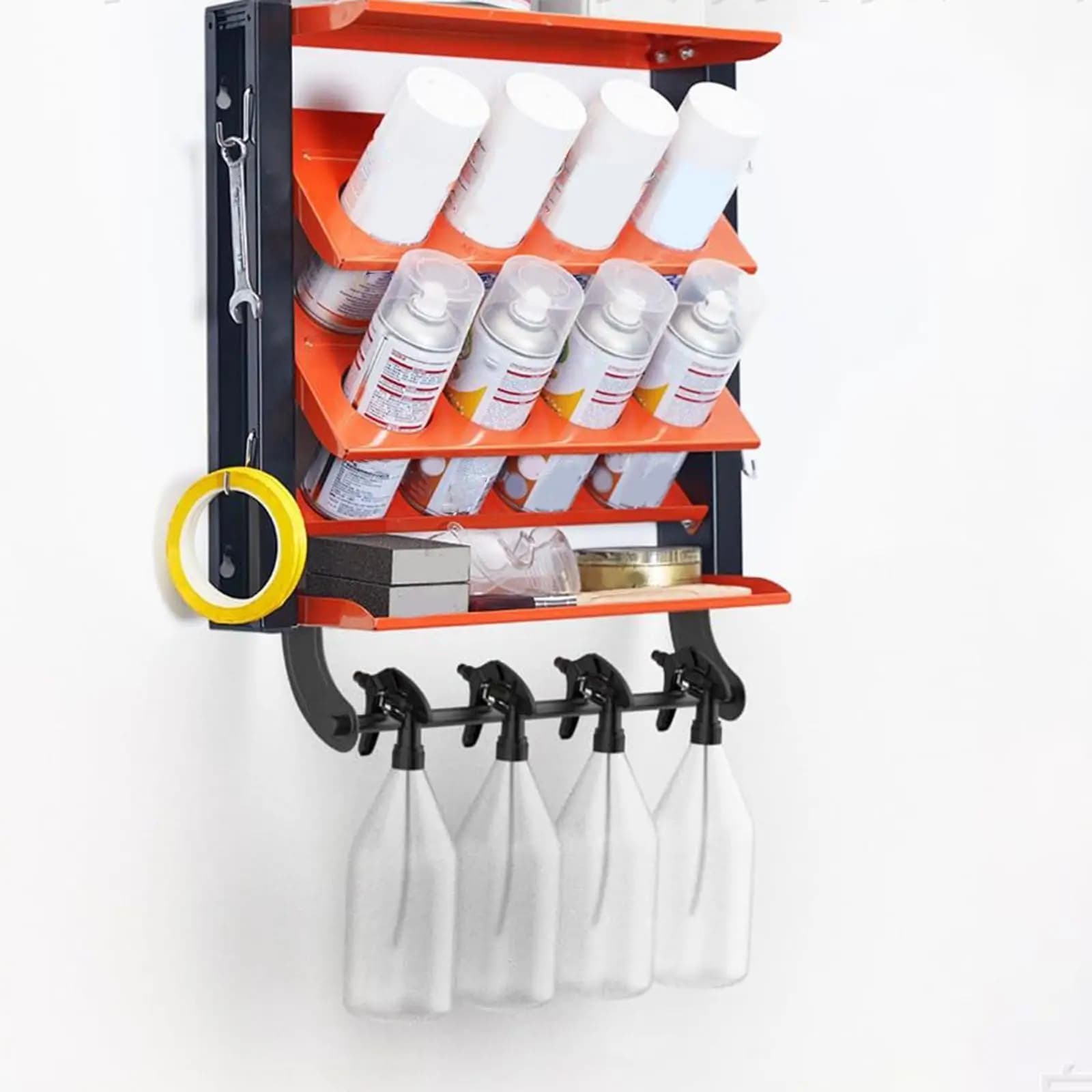 【best】Spray Can Holder Tool Storage With 8 Hole Bottle Holder Utility Storage Rack With Paper Towel Rack For Garden Home Shop Ga