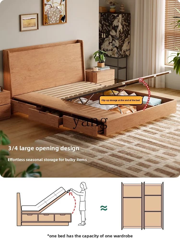 LMM all solid wood box bed air pressure storage bed modern simple small apartment bedroom suspension