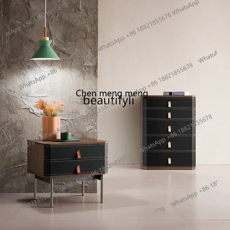 SS ss7486 Italian minimalist chest of drawers modern minimalist saddle leather storage locker bedroom light luxury, chest of dra