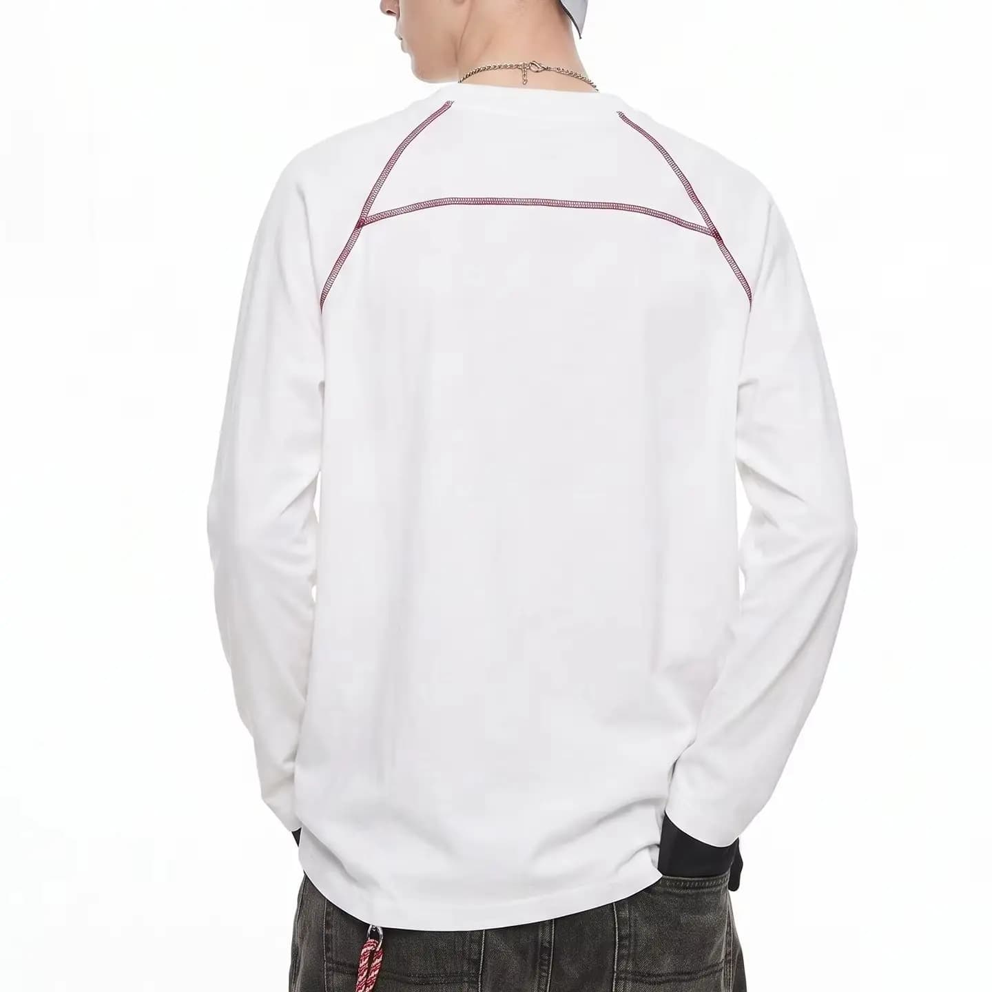 Fruit Printed Elastic Sports Long Sleeve T‑Shirt Autumn New American Style Contrast Color Stitching Line Casual Tops