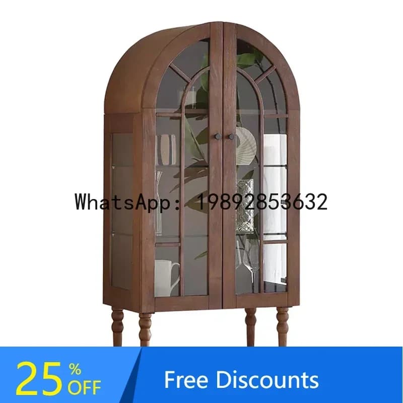 X9    Vintage Solid Wood Wine Cabinet Walnut Color Living Room Simple Wall-Mounted Small Wine Cabinet