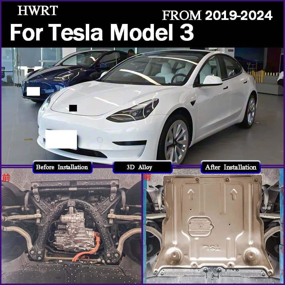 Engine Under Guard Battery Protection Plate For Tesla Model 3 2019 - 2024 Chassis Armor Undercarriage Shield Accessory