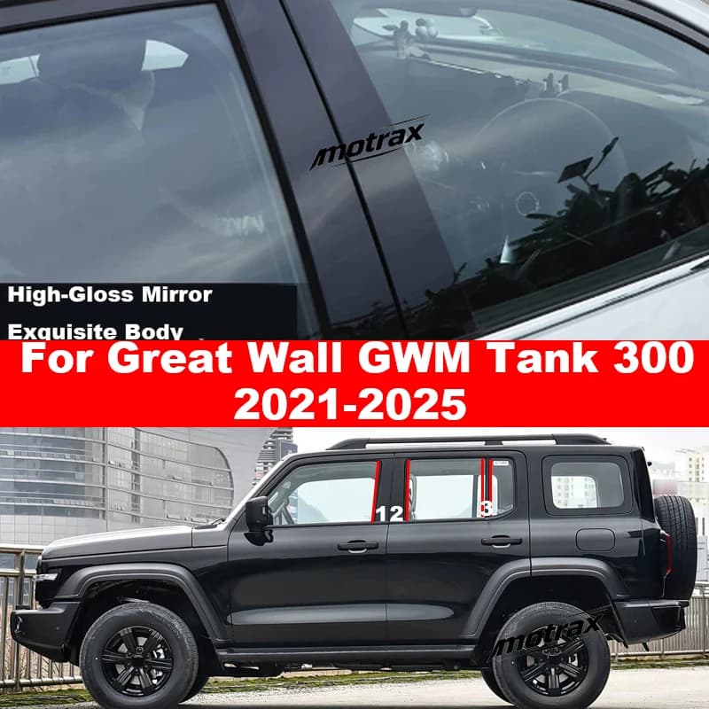 Glossy Black Door Trim Pillar Posts Window Trim B C Column Sticker Decor Cover for Great Wall GMW Tank 300 2021-2025