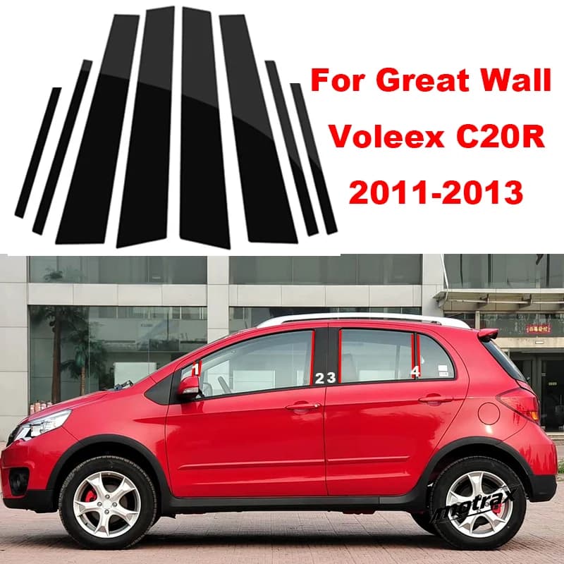 For Great Wall Voleex C20R 2011 2012 2013 Car Glossy Window Door Column B C Pillar Post Cover Trim Glossy Black PC Sticker