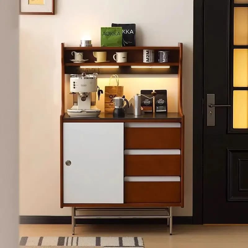 DSA small apartment medieval living room solid wood rock slab dining side cabinet retro locker multi-functional integrated wall