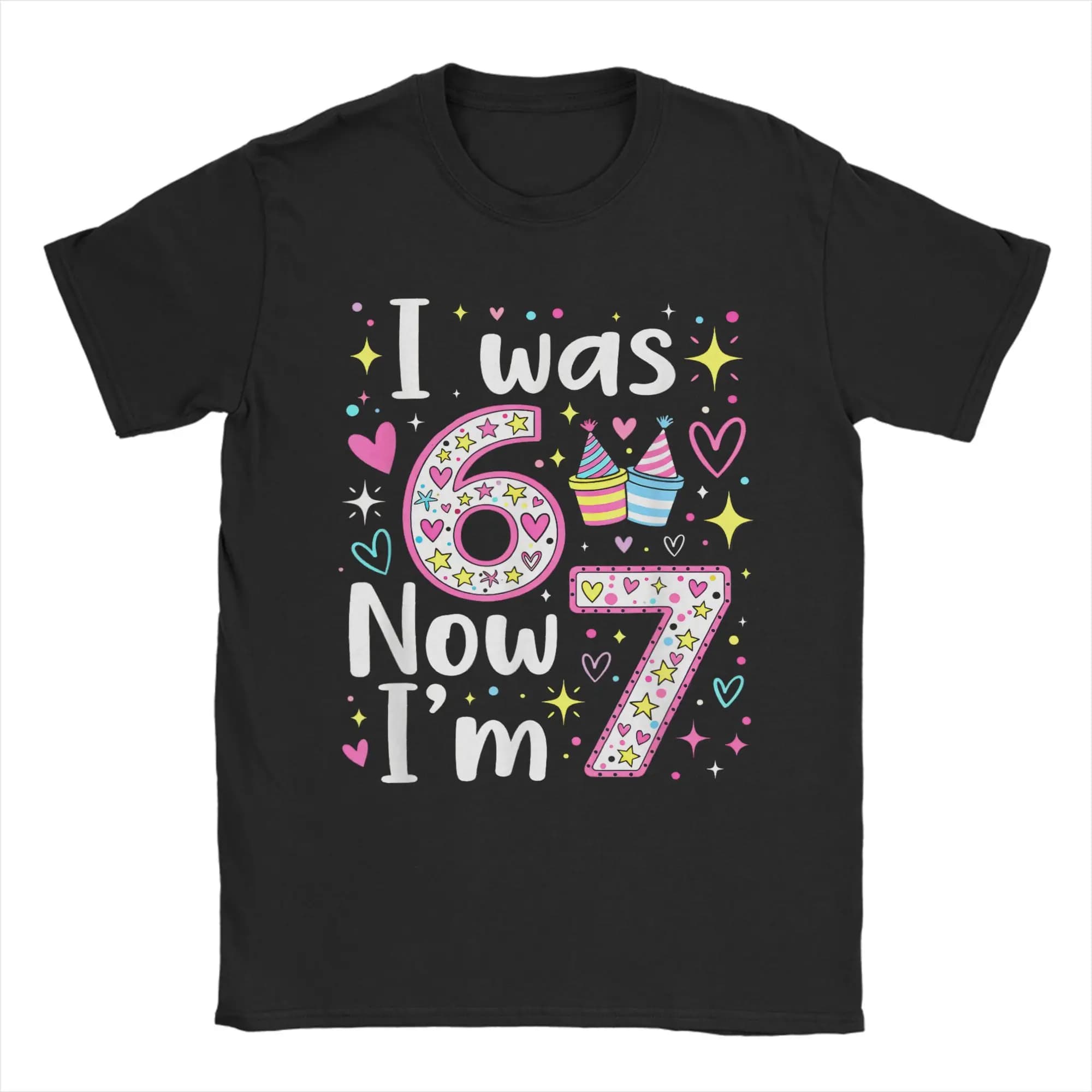 Men's T-Shirts 7 Years Old Birthday I was 6 Now I'm 7 6 7 Funny Cotton Tee Shirt Short Sleeve  T Shirt Round Neck Tops Classic
