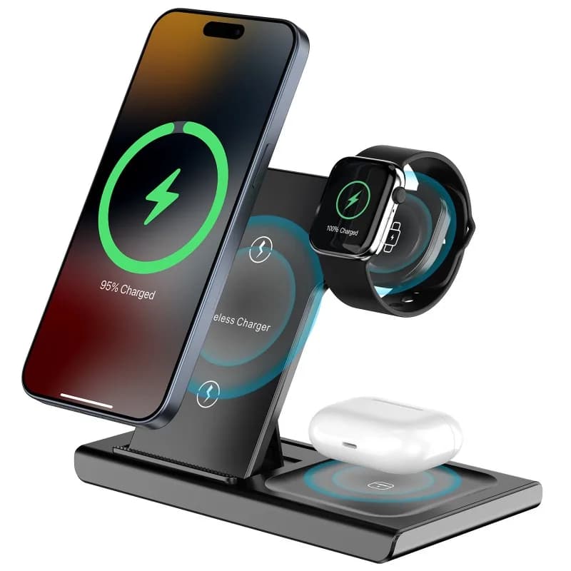 Hot Selling Multifunctional Foldable 3 in 1 Wireless Charger Stand For Apple iPhone AirPods Watch