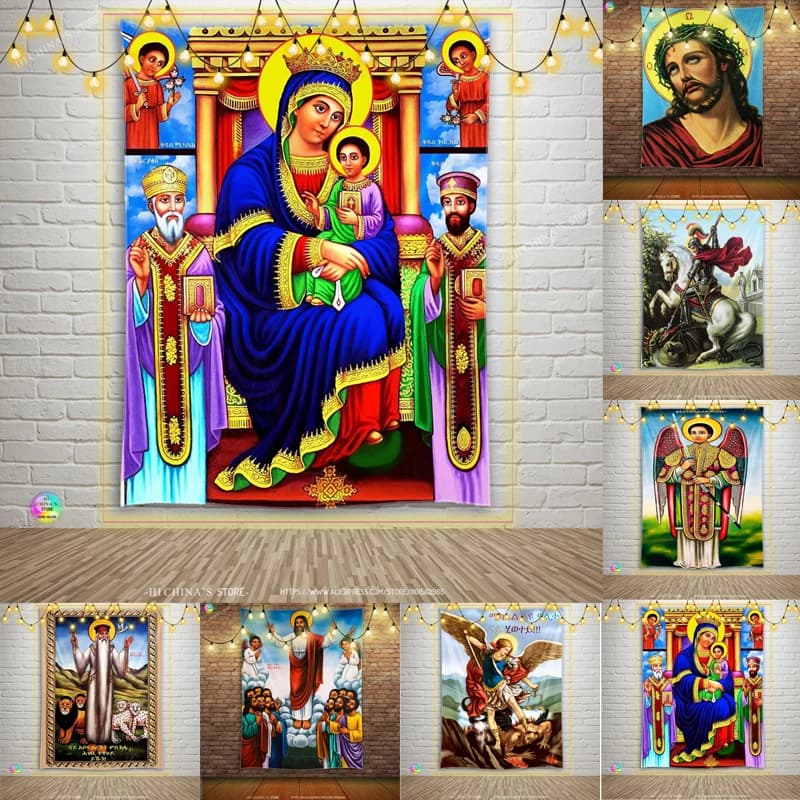 Jesus  Virgin Mary Tapestry Home Decorative Angel Aesthetic Accessory Wall Hanging Church Mural Decoration Christ  Room Decor