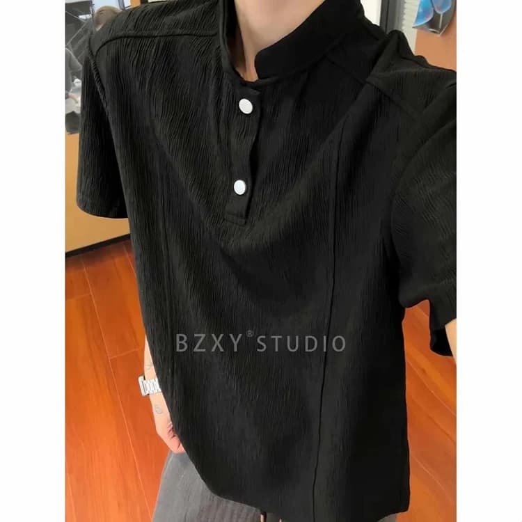 2026 Summer New Style Men's Henry Collar Fashion Casual Polo Shirt Five-Piece Short-Sleeved T-Shirt