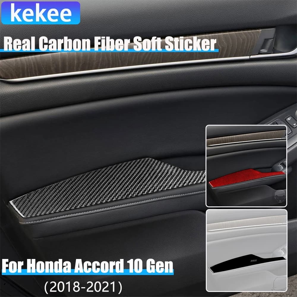 Real Carbon Fiber Car Accessories Door Armrest Panel Decorative Cover Soft Sticker For Honda Accord 10th Gen 2018 2019 2020 2021