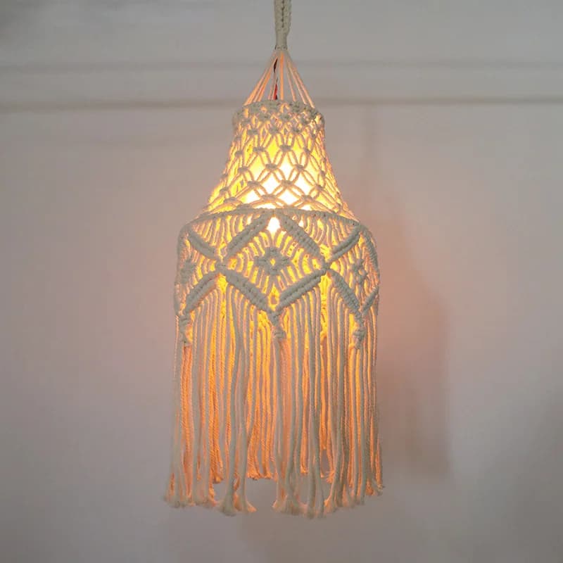 Boho Macrame Lampshade, Handwoven Cotton Rope Pendant Light Cover with Tassels for Home Decor Nordic style tapestry wall mounted