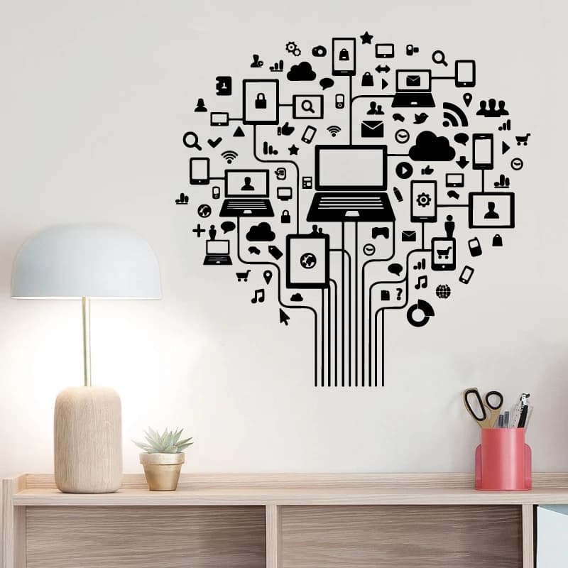 Computer technology tree internet social network vinyl wall decal office home bedroom art wall decoration sticker mural  BG28
