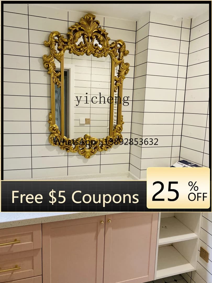 UU  bathroom mirror wall hanging retro bathroom vanity entrance living room carved decorative mirror