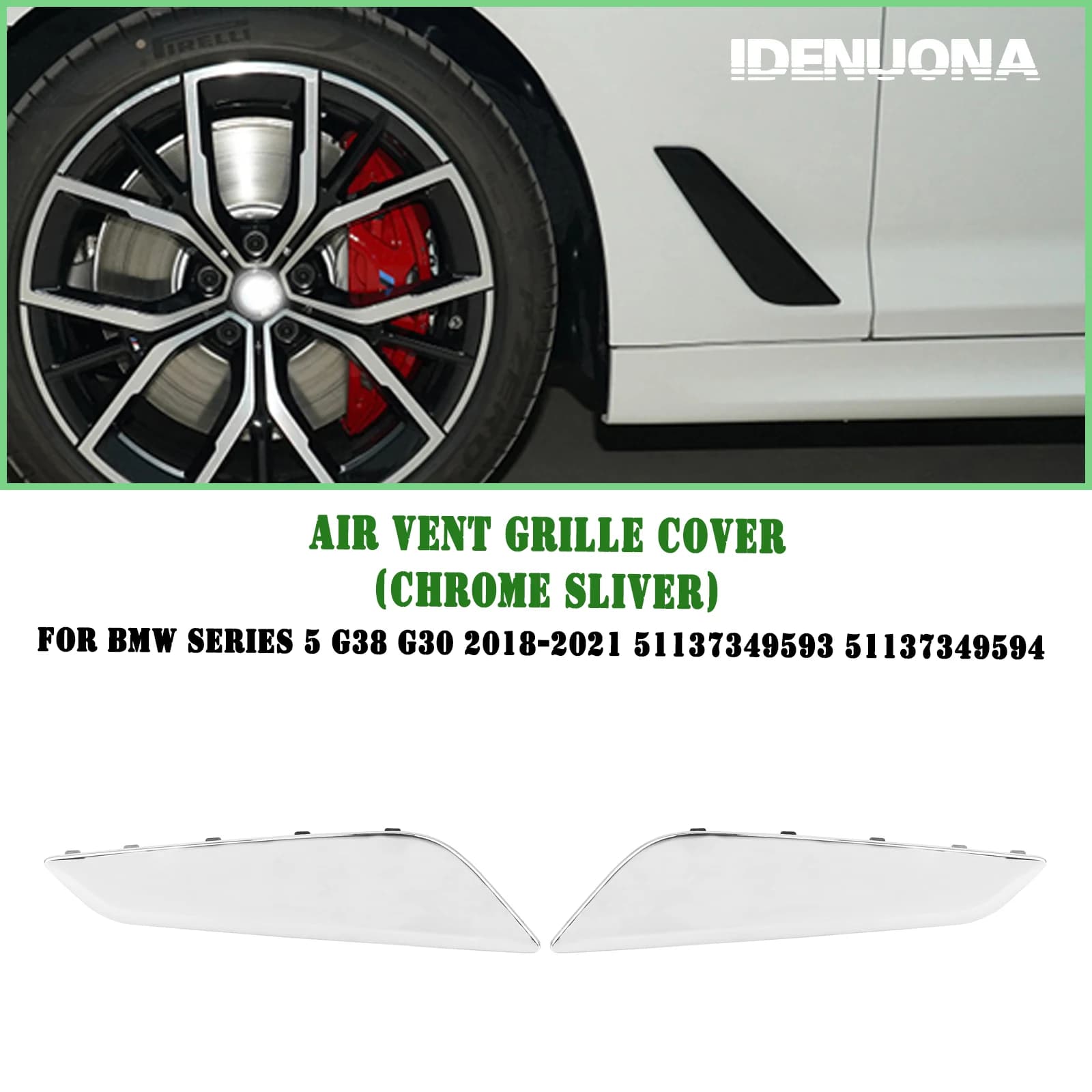 For BMW 5 Series G30 G38 2018-2023 520i 530i 540i M550i Sedan 4-Door Chrome Front Side Fender Air Vent Trim Cover Duct Canards