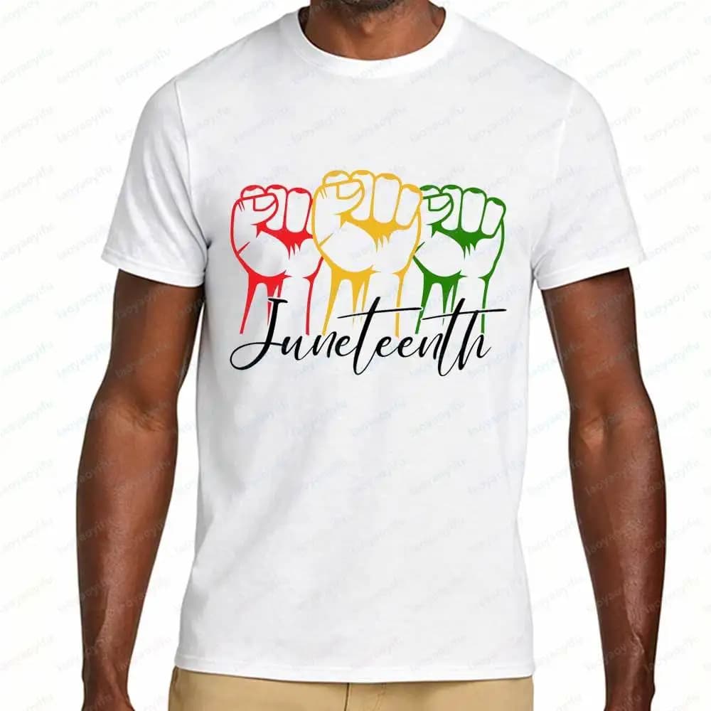 Juneteenth Black Power Fist Graphic T-Shirt African American Pride Rasta Color Retro Tee Cotton Tops Juneteenth Gift Apparel