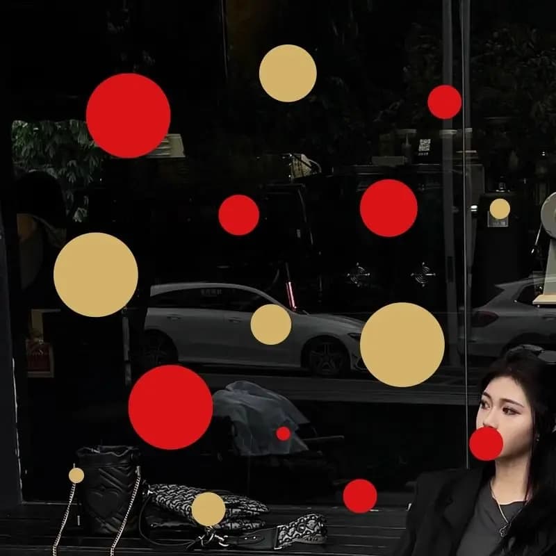 Nordic Festival Days Red Gold Color Matching Dot Stickers Decorating White Round Wall Glass Window Stickers Decor Household