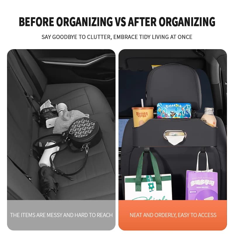 Car backseat storage rack, multifunctional car organizer accessory, in-car storage box, car accessory, universal car seat back organizer