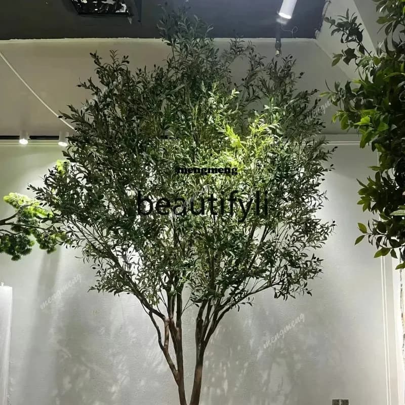 Solid wood simulation tree olive, potted Nordic home living room, floor fake green plant decorative tree53N